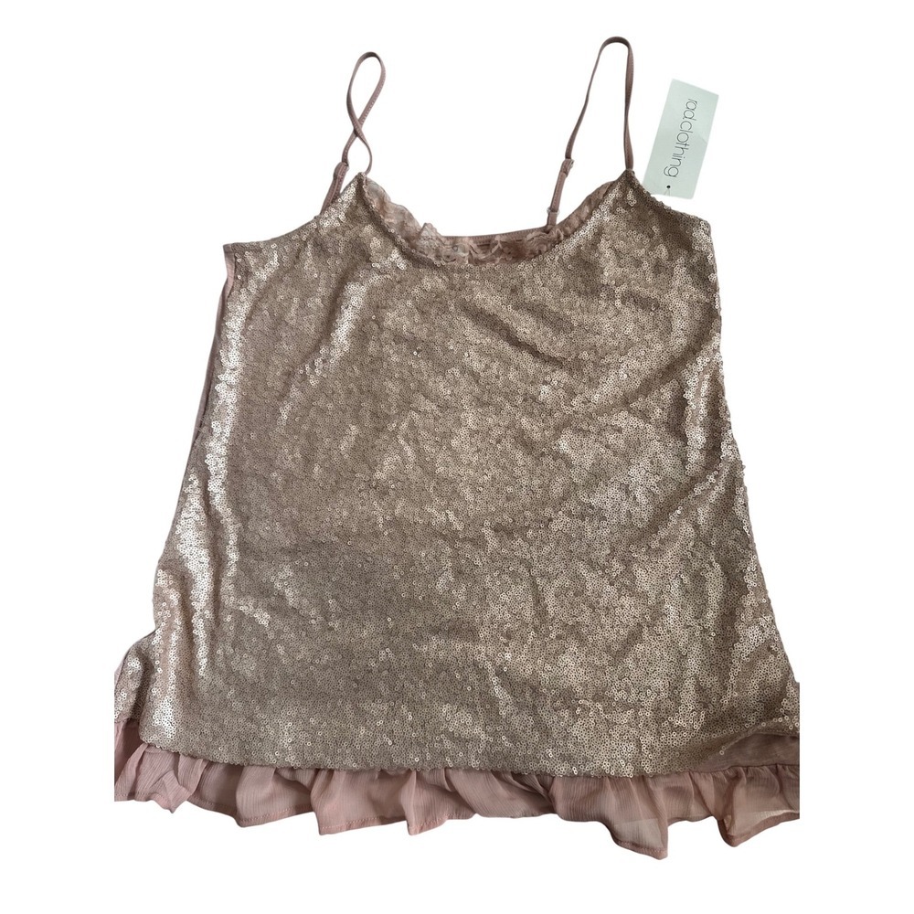 Rad Clothing Blush Pink Sequin Camisole Ruffle Lace Trim Tank Top XL